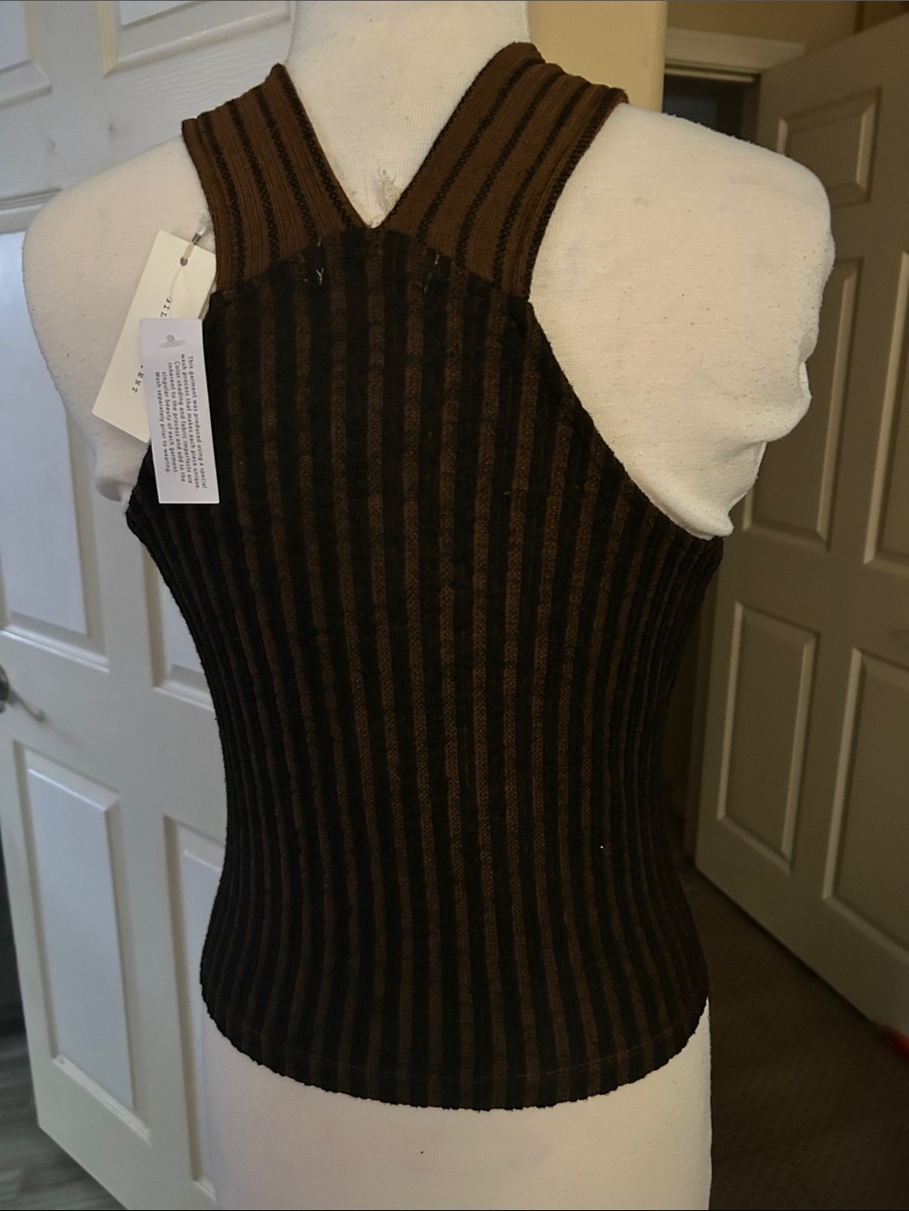 Gilded Intent Brown and Black Striped Lace-Up Knit Tank - Picture 2 of 2